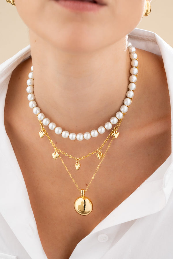 Set Collar Circulo Y Perlas gold+ Aretes