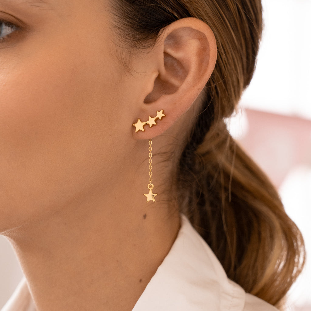 Aretes 2 en 1 Multiestrellas gold