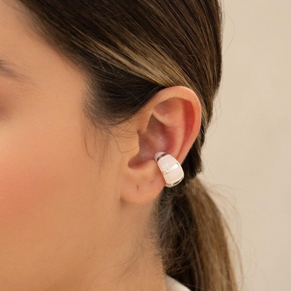 Earcuff Rayas Silver fucsia
