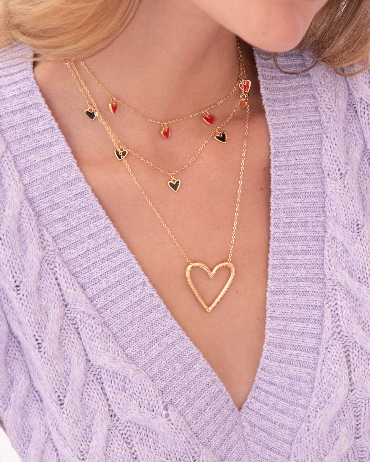 Cadena Multi Corazones Negro