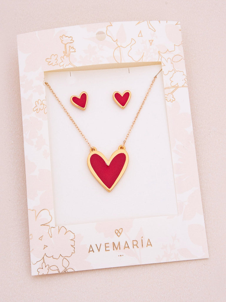 Set Cadena + Aretes Corazón Rojo