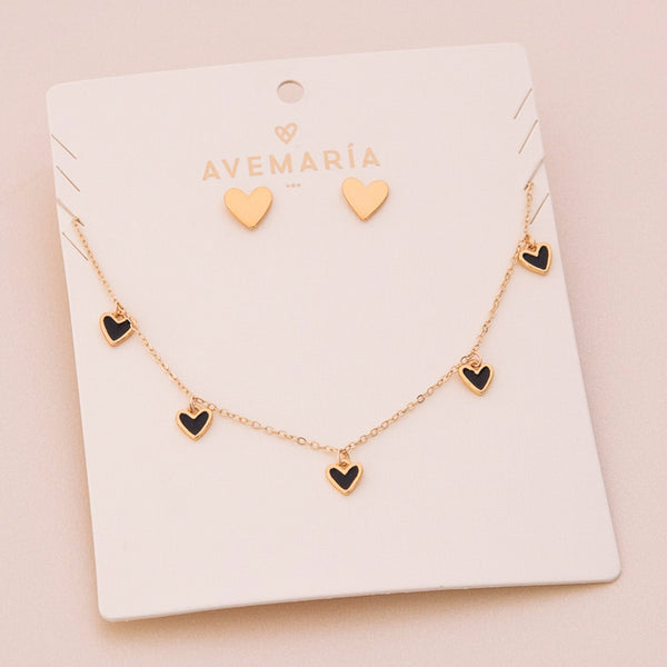 Cadena Multi Corazones Negro