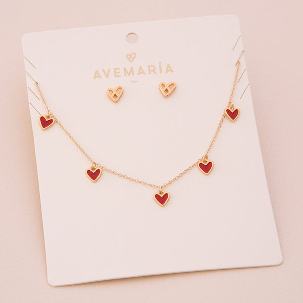 Cadena Multi Corazones Roja