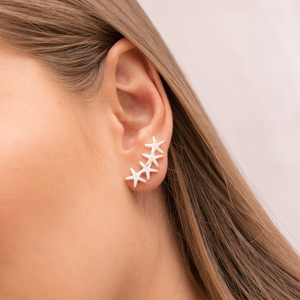Aretes Multi Estrellas Plateado