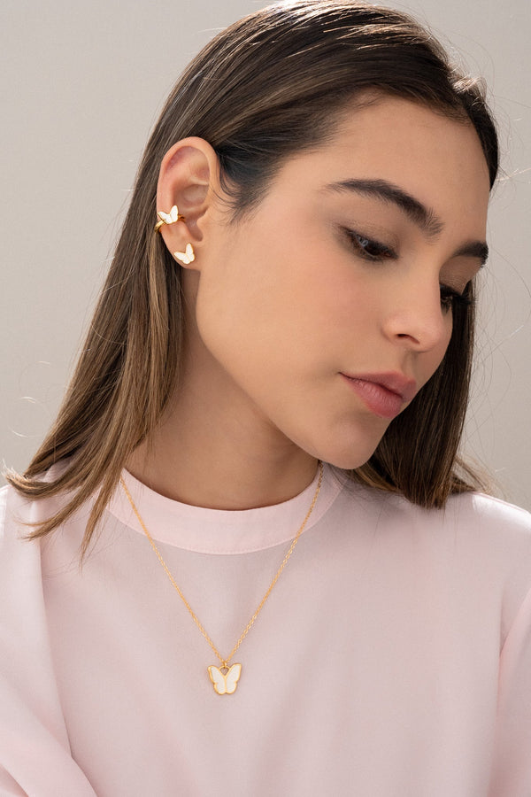 Set De 1 Par De Topos Y 1 Earcuff Mariposas gold