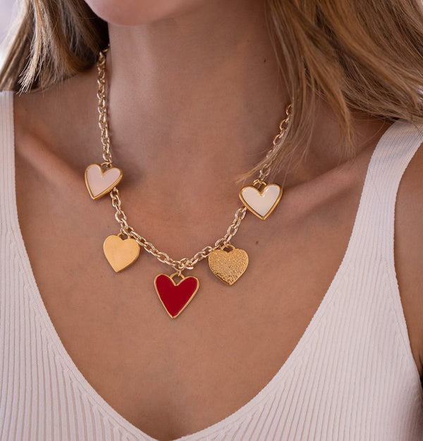 Collar Maxi Corazones + Aretes