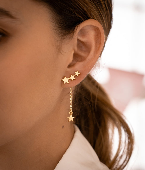 Aretes 2 en 1 Multiestrellas gold