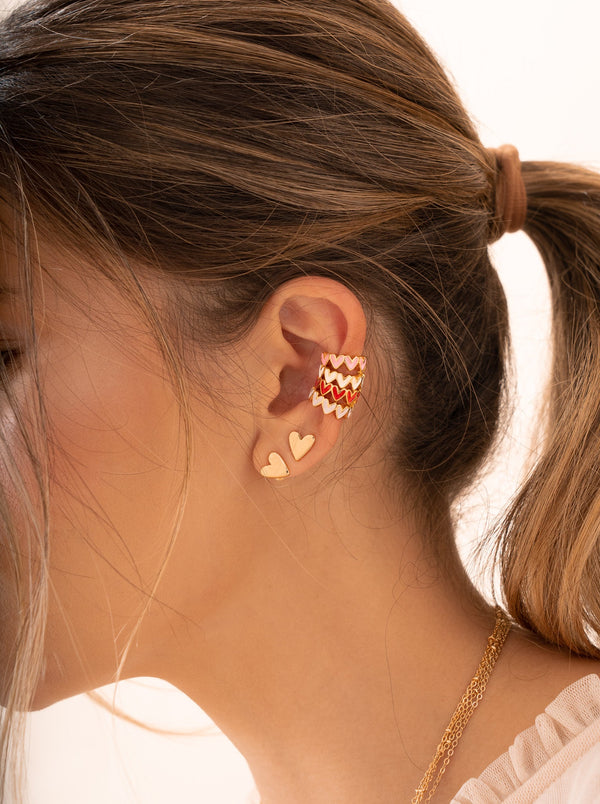 Set Ear Cuff x2 Multicorazones Fucsia Y Lila