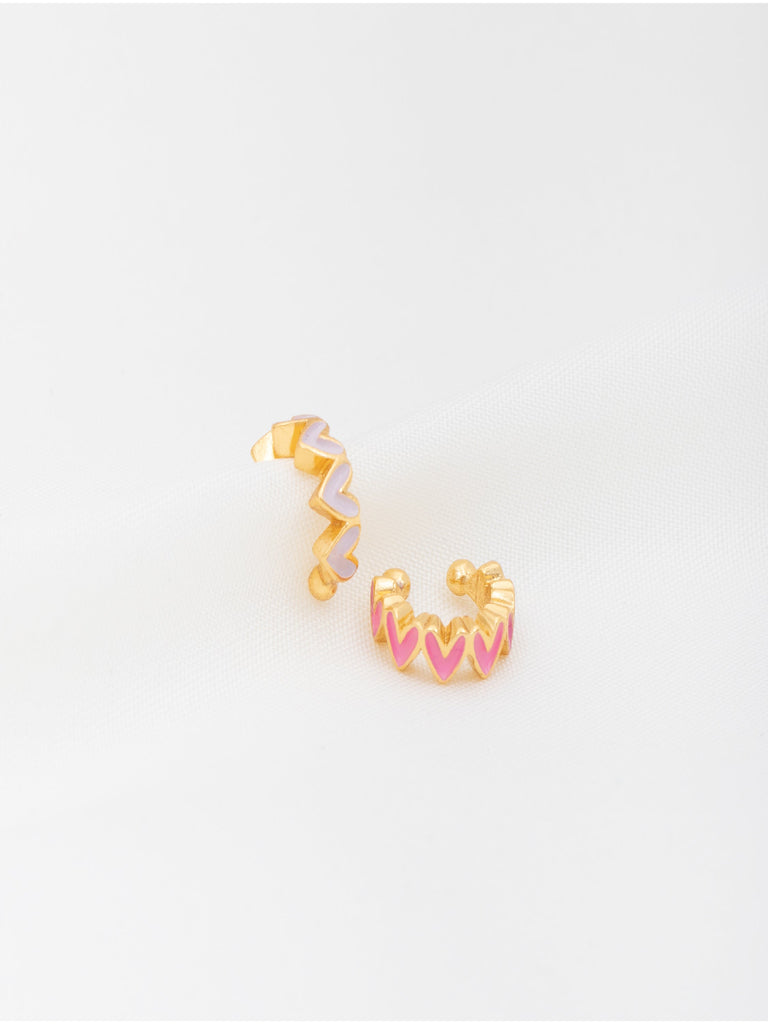 Set Ear Cuff x2 Multicorazones Fucsia Y Lila