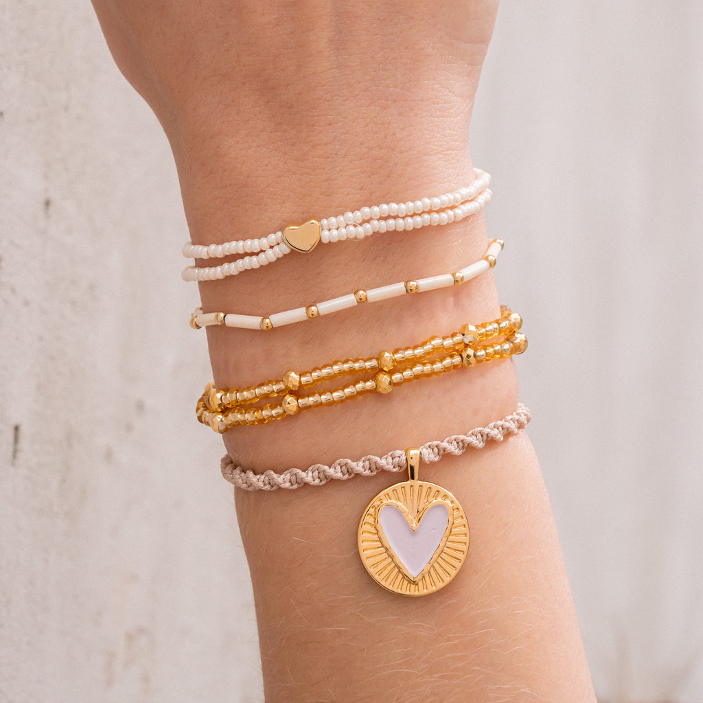 Set Pulseras Con Dijes De Corazón Lila + Aretes