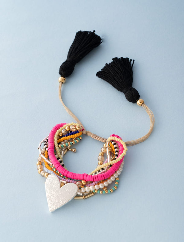 Pulsera tejida corazón plata
