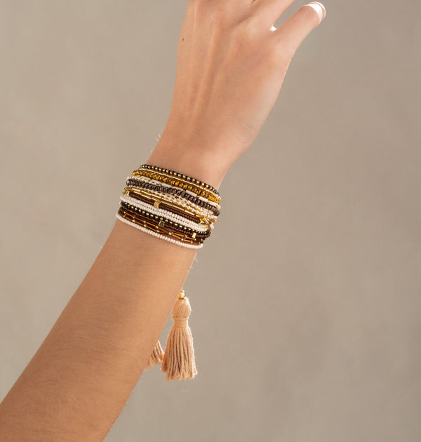 Pulsera Borlas y Mostacillas + Aretes