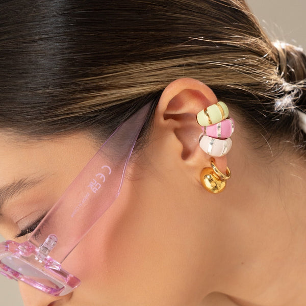 Earcuff Rayas Silver fucsia