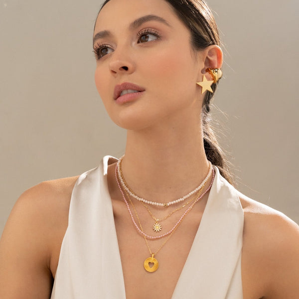 Set Collar Corazón y Margaritas + Aretes